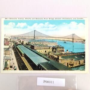 Vintage 1920s Postcard Wharfs Delaware River Bridge Philadelphia PA Camden NJ
